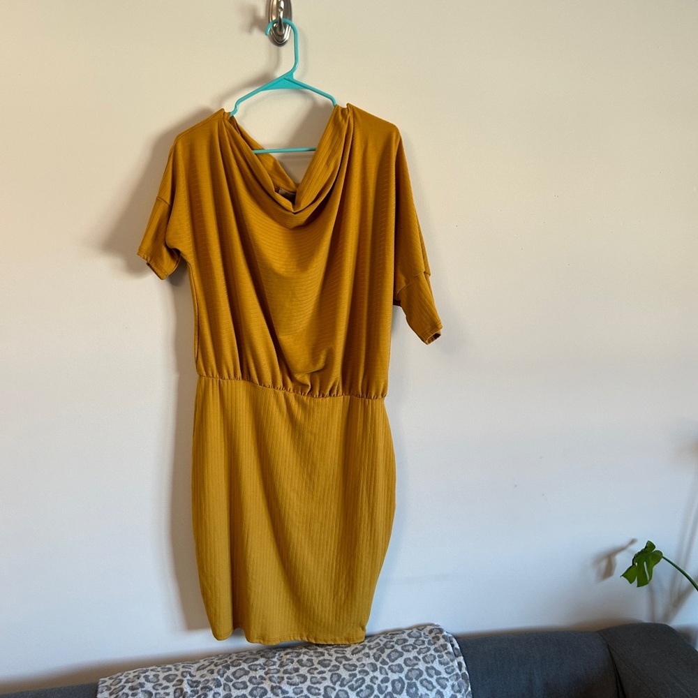 Mustard Yellow Asymmetrical Sweater Dress 3XL